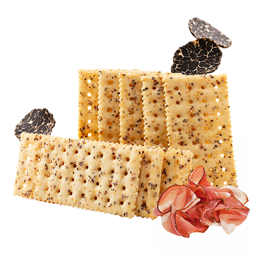 Crackers soda au jambon et à la truffe noire